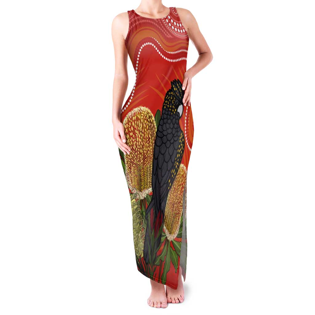 Personalised Australia Banksia And Black Cockatoo Tank Maxi Dress Aboriginal Art