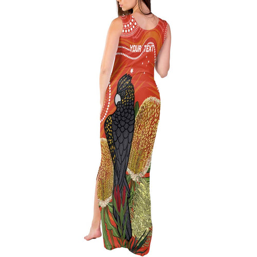 Personalised Australia Banksia And Black Cockatoo Tank Maxi Dress Aboriginal Art