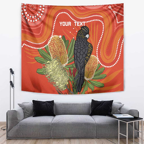 Personalised Australia Banksia And Black Cockatoo Tapestry Aboriginal Art