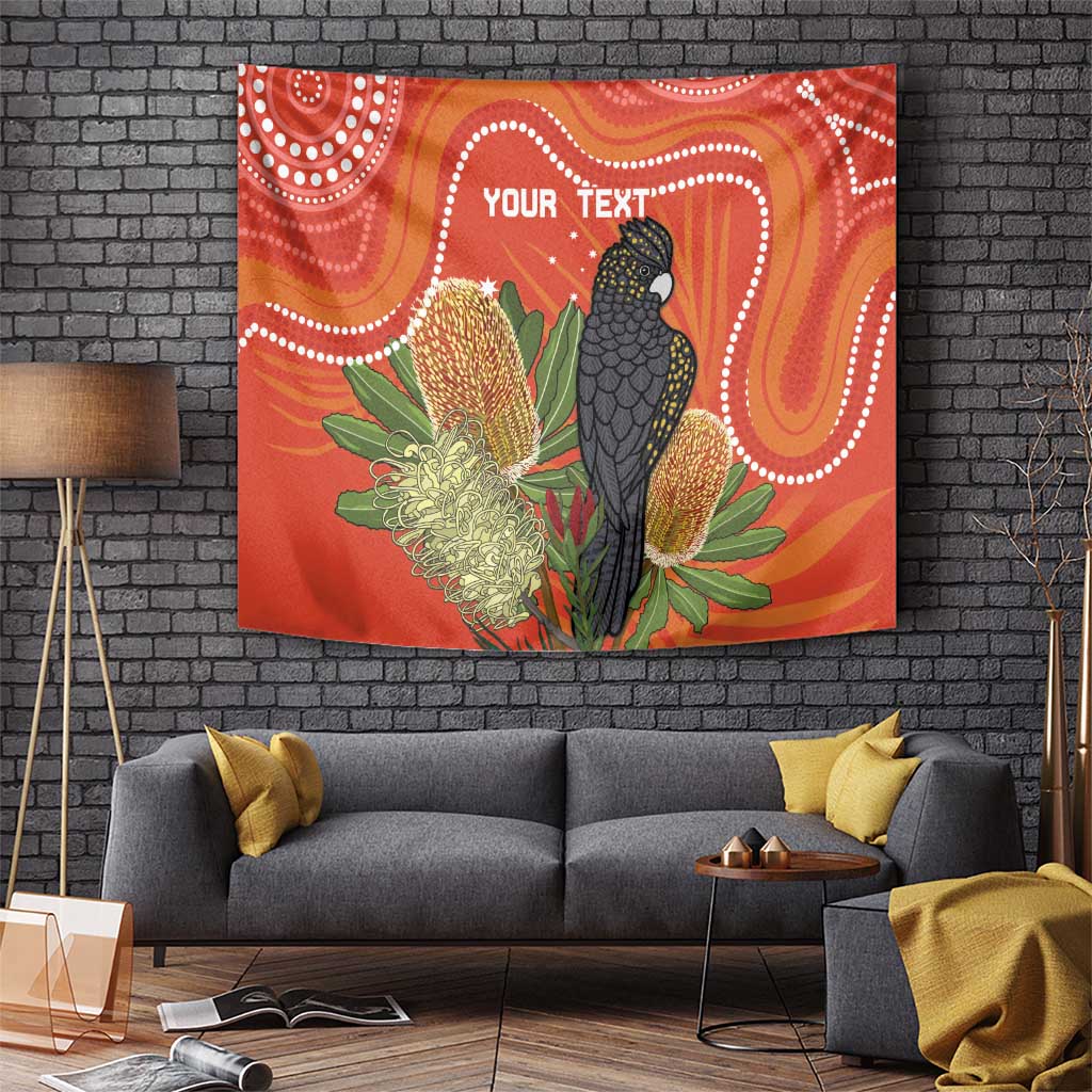 Personalised Australia Banksia And Black Cockatoo Tapestry Aboriginal Art