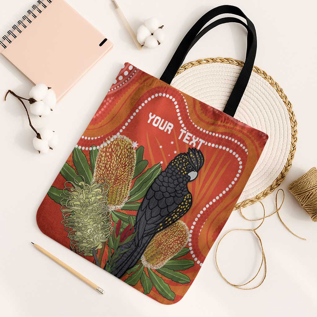 Personalised Australia Banksia And Black Cockatoo Tote Bag Aboriginal Art - Aussie Hoodie
