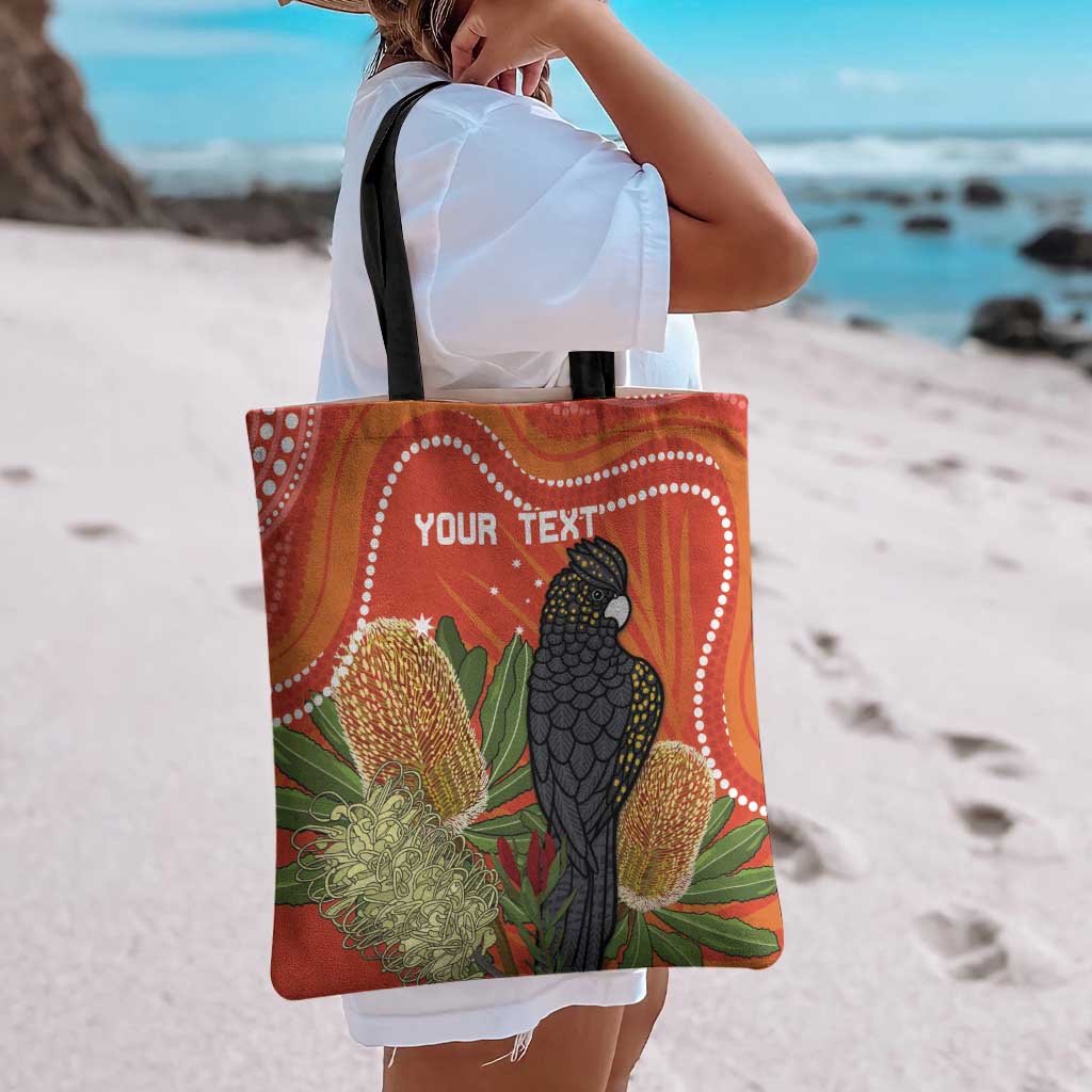 Personalised Australia Banksia And Black Cockatoo Tote Bag Aboriginal Art - Aussie Hoodie