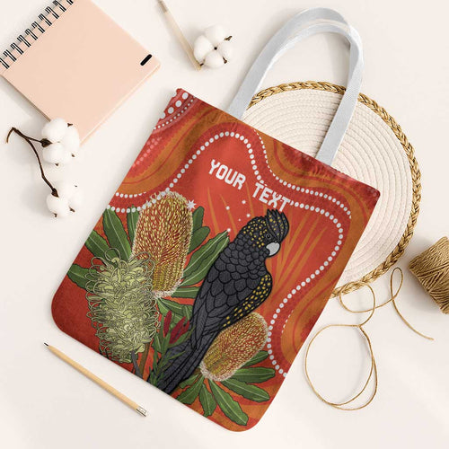 Personalised Australia Banksia And Black Cockatoo Tote Bag Aboriginal Art - Aussie Hoodie