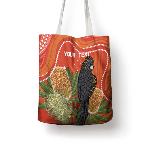 Personalised Australia Banksia And Black Cockatoo Tote Bag Aboriginal Art - Aussie Hoodie