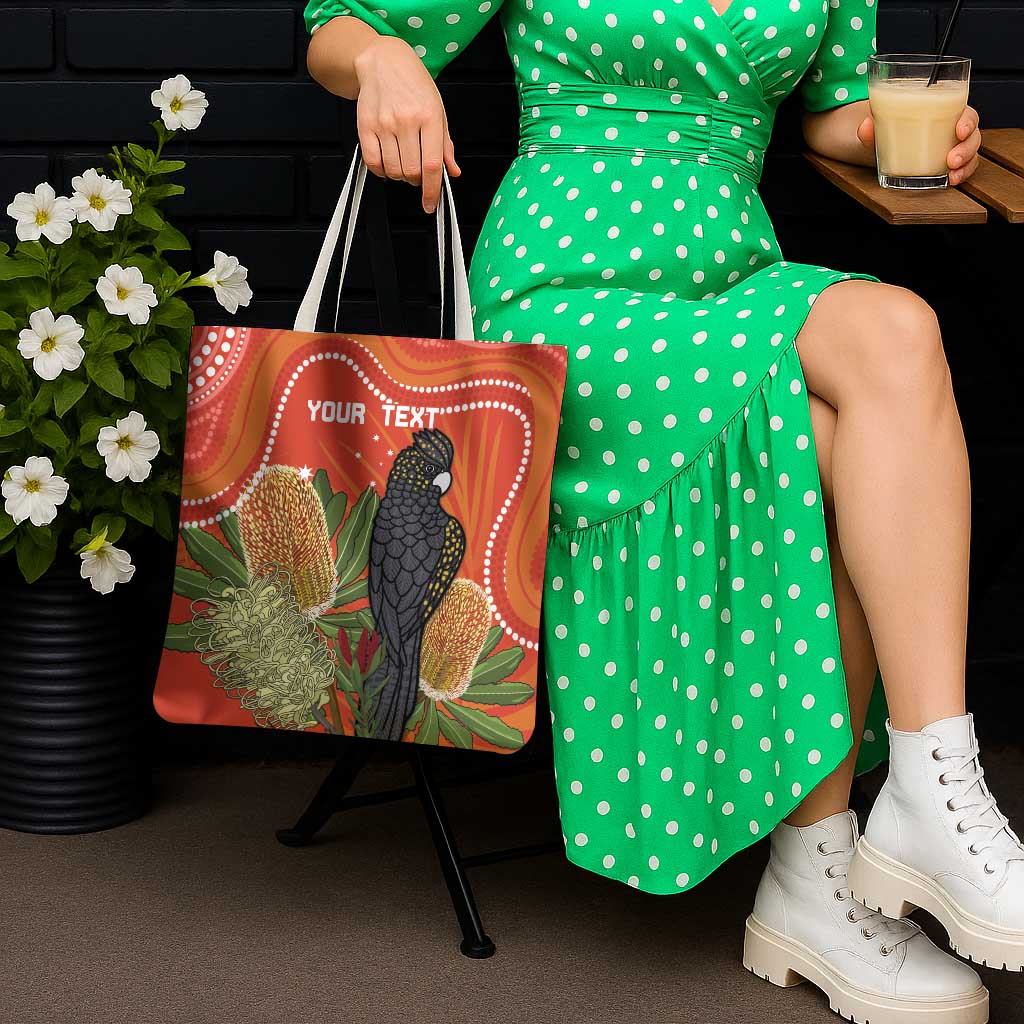Personalised Australia Banksia And Black Cockatoo Tote Bag Aboriginal Art - Aussie Hoodie