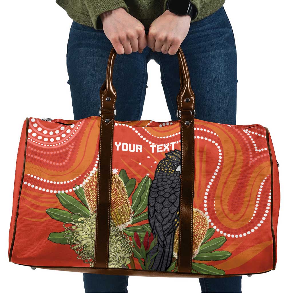 Personalised Australia Banksia And Black Cockatoo Travel Bag Aboriginal Art - Aussie Hoodie