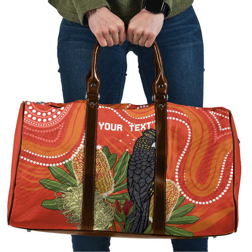 Personalised Australia Banksia And Black Cockatoo Travel Bag Aboriginal Art - Aussie Hoodie