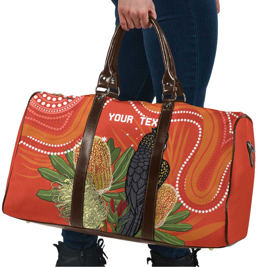 Personalised Australia Banksia And Black Cockatoo Travel Bag Aboriginal Art - Aussie Hoodie