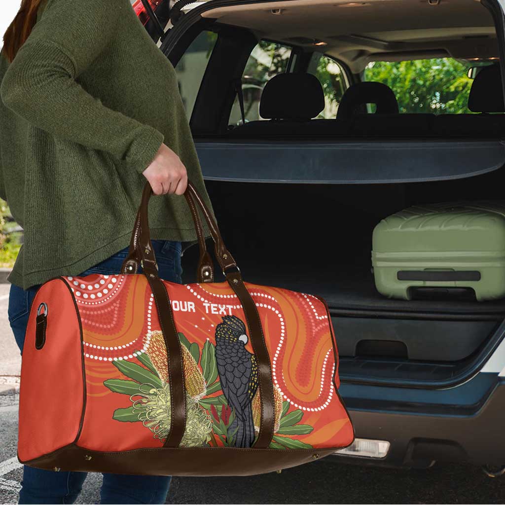 Personalised Australia Banksia And Black Cockatoo Travel Bag Aboriginal Art - Aussie Hoodie