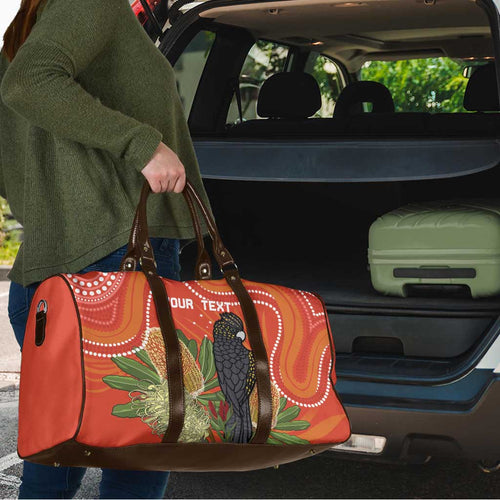 Personalised Australia Banksia And Black Cockatoo Travel Bag Aboriginal Art - Aussie Hoodie