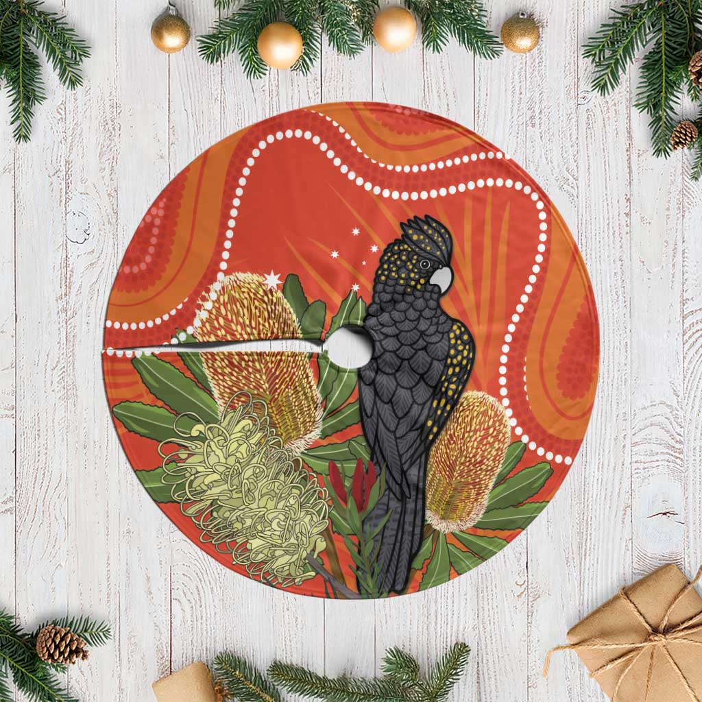 Australia Banksia And Black Cockatoo Tree Skirt Aboriginal Art - Aussie Hoodie