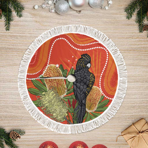 Australia Banksia And Black Cockatoo Tree Skirt Aboriginal Art - Aussie Hoodie