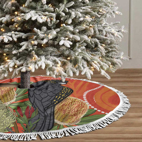 Australia Banksia And Black Cockatoo Tree Skirt Aboriginal Art - Aussie Hoodie