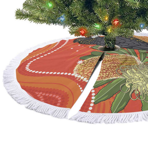 Australia Banksia And Black Cockatoo Tree Skirt Aboriginal Art - Aussie Hoodie