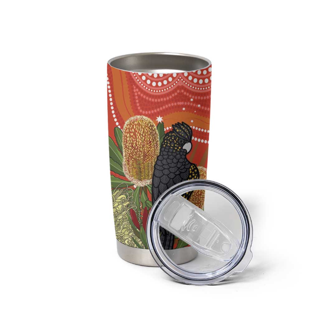 Personalised Australia Banksia With Black Cockatoo Tumbler Cup Aboriginal Art