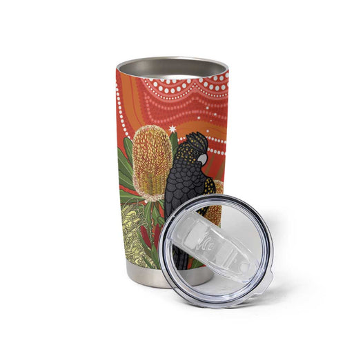 Personalised Australia Banksia With Black Cockatoo Tumbler Cup Aboriginal Art