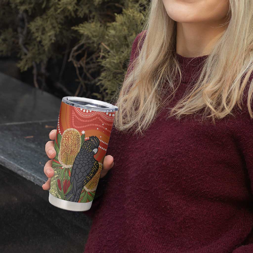Personalised Australia Banksia With Black Cockatoo Tumbler Cup Aboriginal Art
