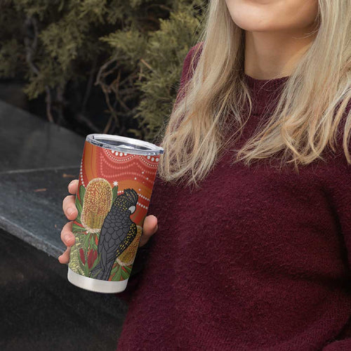 Personalised Australia Banksia With Black Cockatoo Tumbler Cup Aboriginal Art