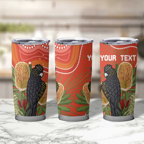 Personalised Australia Banksia With Black Cockatoo Tumbler Cup Aboriginal Art