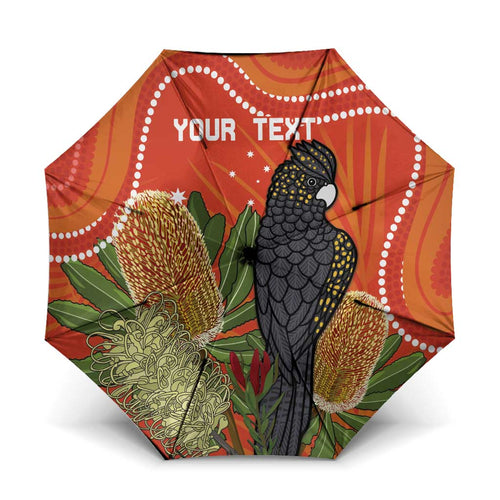 Personalised Australia Banksia And Black Cockatoo Umbrella Aboriginal Art - Aussie Hoodie