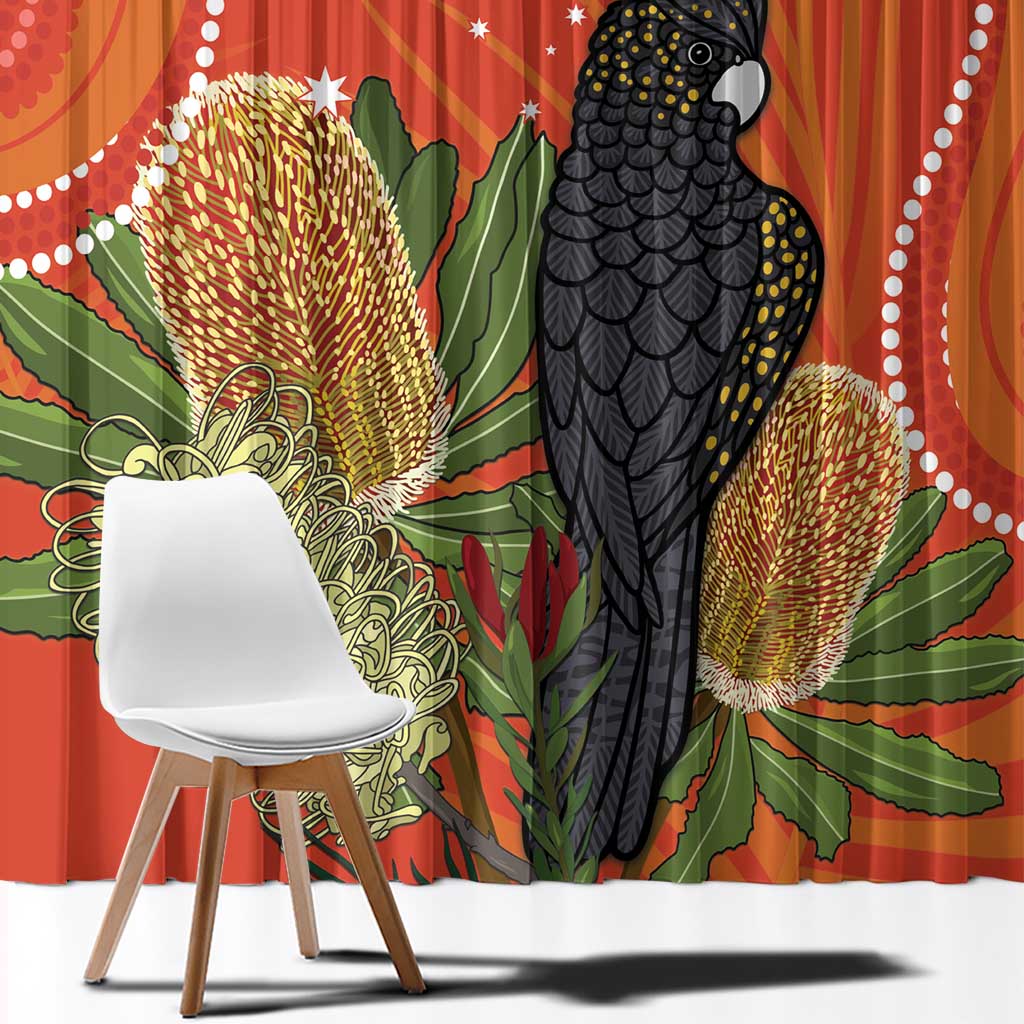 Personalised Australia Banksia And Black Cockatoo Window Curtain Aboriginal Art