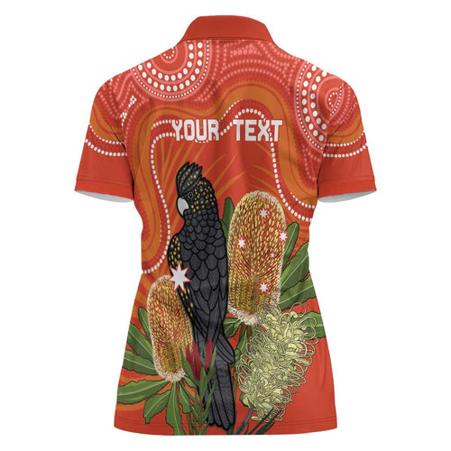 Personalised Australia Banksia And Black Cockatoo Women Polo Shirt Aboriginal Art