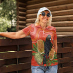 Personalised Australia Banksia And Black Cockatoo Women Polo Shirt Aboriginal Art