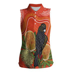Personalised Australia Banksia And Black Cockatoo Women Sleeveless Polo Shirt Aboriginal Art