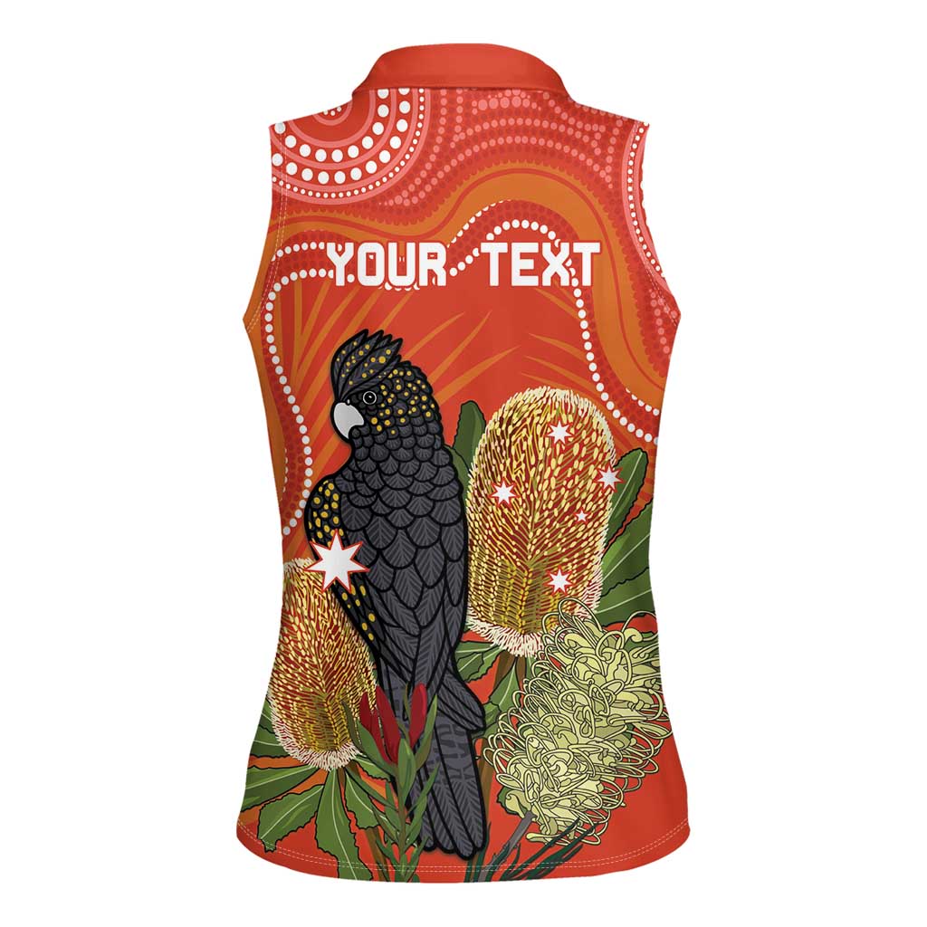 Personalised Australia Banksia And Black Cockatoo Women Sleeveless Polo Shirt Aboriginal Art