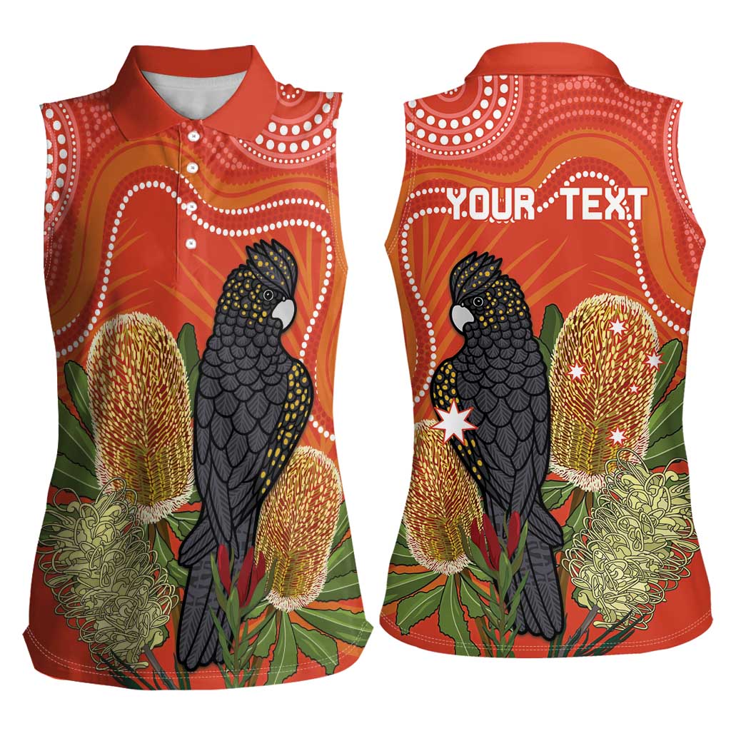 Personalised Australia Banksia And Black Cockatoo Women Sleeveless Polo Shirt Aboriginal Art