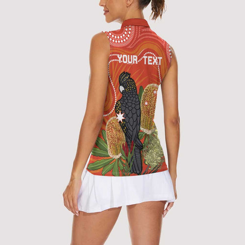 Personalised Australia Banksia And Black Cockatoo Women Sleeveless Polo Shirt Aboriginal Art