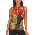 Personalised Australia Banksia And Black Cockatoo Women Sleeveless Polo Shirt Aboriginal Art