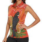Personalised Australia Banksia And Black Cockatoo Women Sleeveless Polo Shirt Aboriginal Art