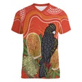 Personalised Australia Banksia And Black Cockatoo Women V-Neck T-Shirt Aboriginal Art