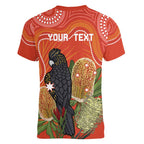 Personalised Australia Banksia And Black Cockatoo Women V-Neck T-Shirt Aboriginal Art