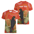 Personalised Australia Banksia And Black Cockatoo Women V-Neck T-Shirt Aboriginal Art