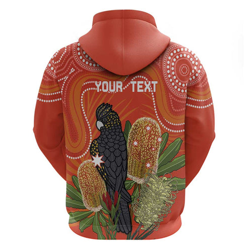 Personalised Australia Banksia And Black Cockatoo Zip Hoodie Aboriginal Art