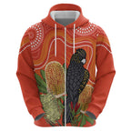 Personalised Australia Banksia And Black Cockatoo Zip Hoodie Aboriginal Art