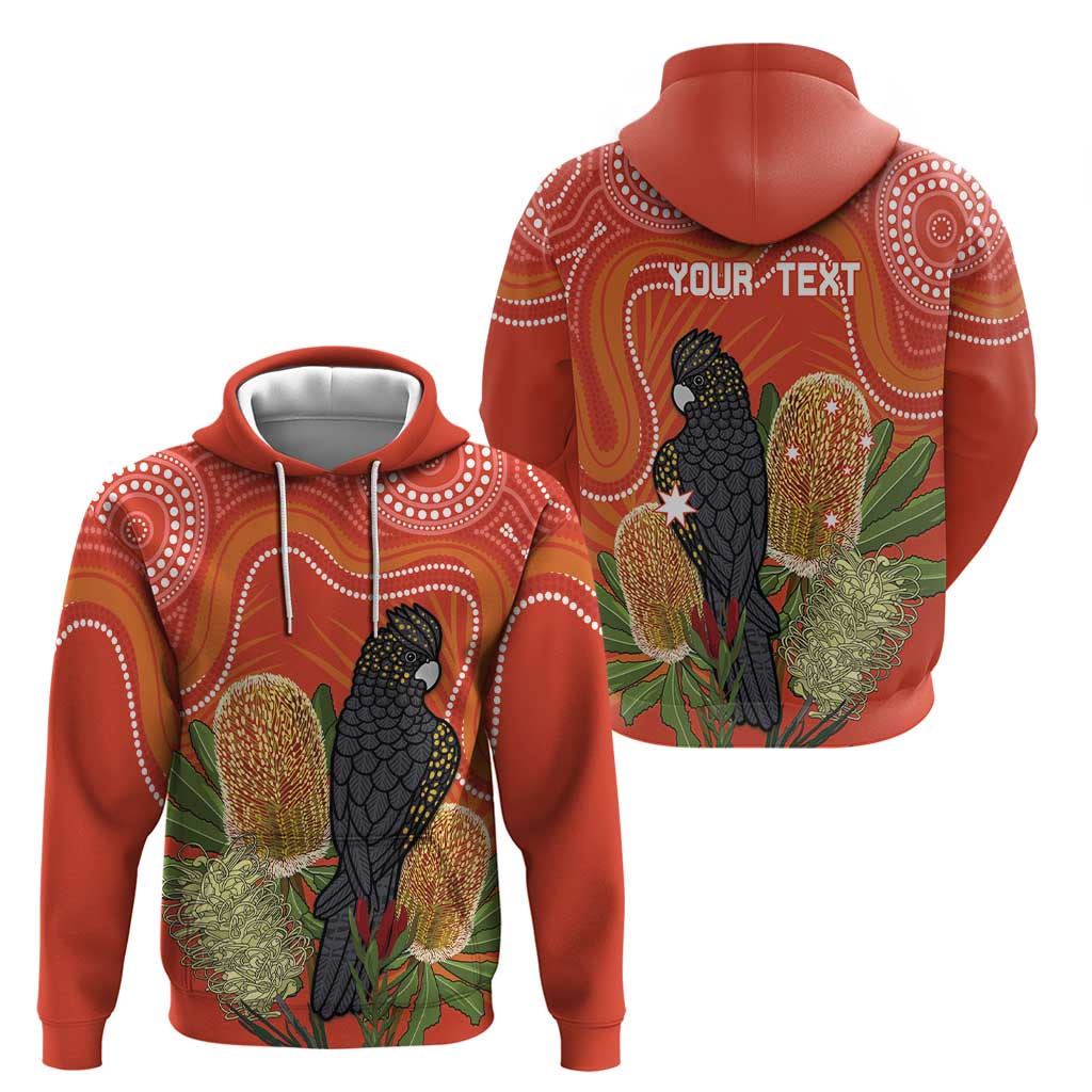 Personalised Australia Banksia And Black Cockatoo Zip Hoodie Aboriginal Art