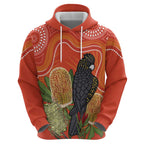 Personalised Australia Banksia And Black Cockatoo Zip Hoodie Aboriginal Art