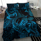 New Zealand Tuatara Bedding Set Aotearoa Maori Clematis Flowers - Blue