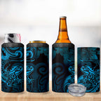 New Zealand Tuatara 4 in 1 Can Cooler Tumbler Aotearoa Maori Clematis Flowers - Blue