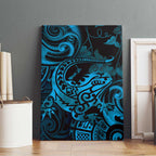 New Zealand Tuatara Canvas Wall Art Aotearoa Maori Clematis Flowers - Blue