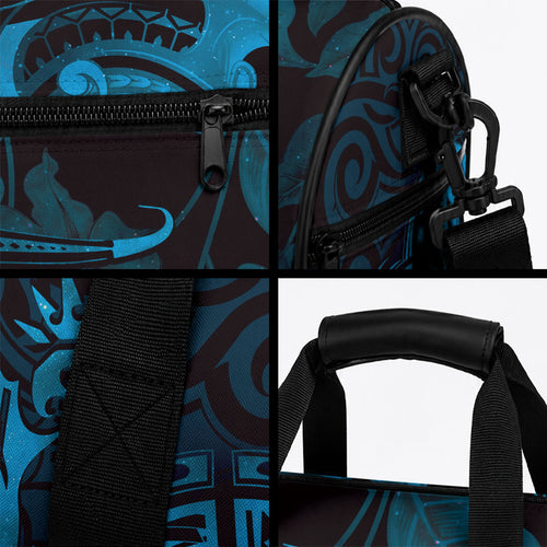 New Zealand Tuatara Duffle Bag Aotearoa Maori Clematis Flowers - Blue