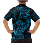 New Zealand Tuatara Family Matching Mermaid Dress and Hawaiian Shirt Aotearoa Maori Clematis Flowers - Blue