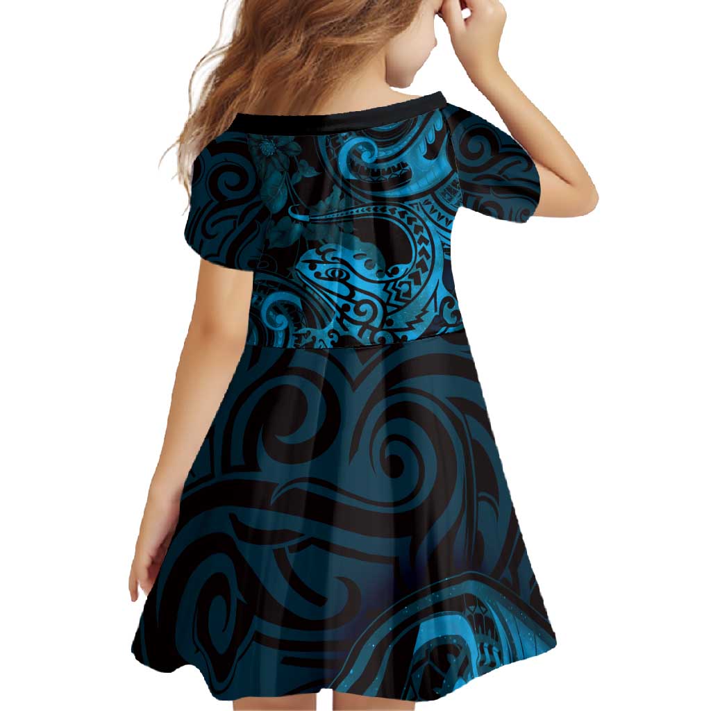 New Zealand Tuatara Family Matching Off Shoulder Maxi Dress and Hawaiian Shirt Aotearoa Maori Clematis Flowers - Blue