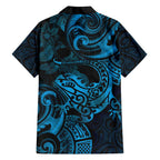 New Zealand Tuatara Family Matching Off Shoulder Maxi Dress and Hawaiian Shirt Aotearoa Maori Clematis Flowers - Blue