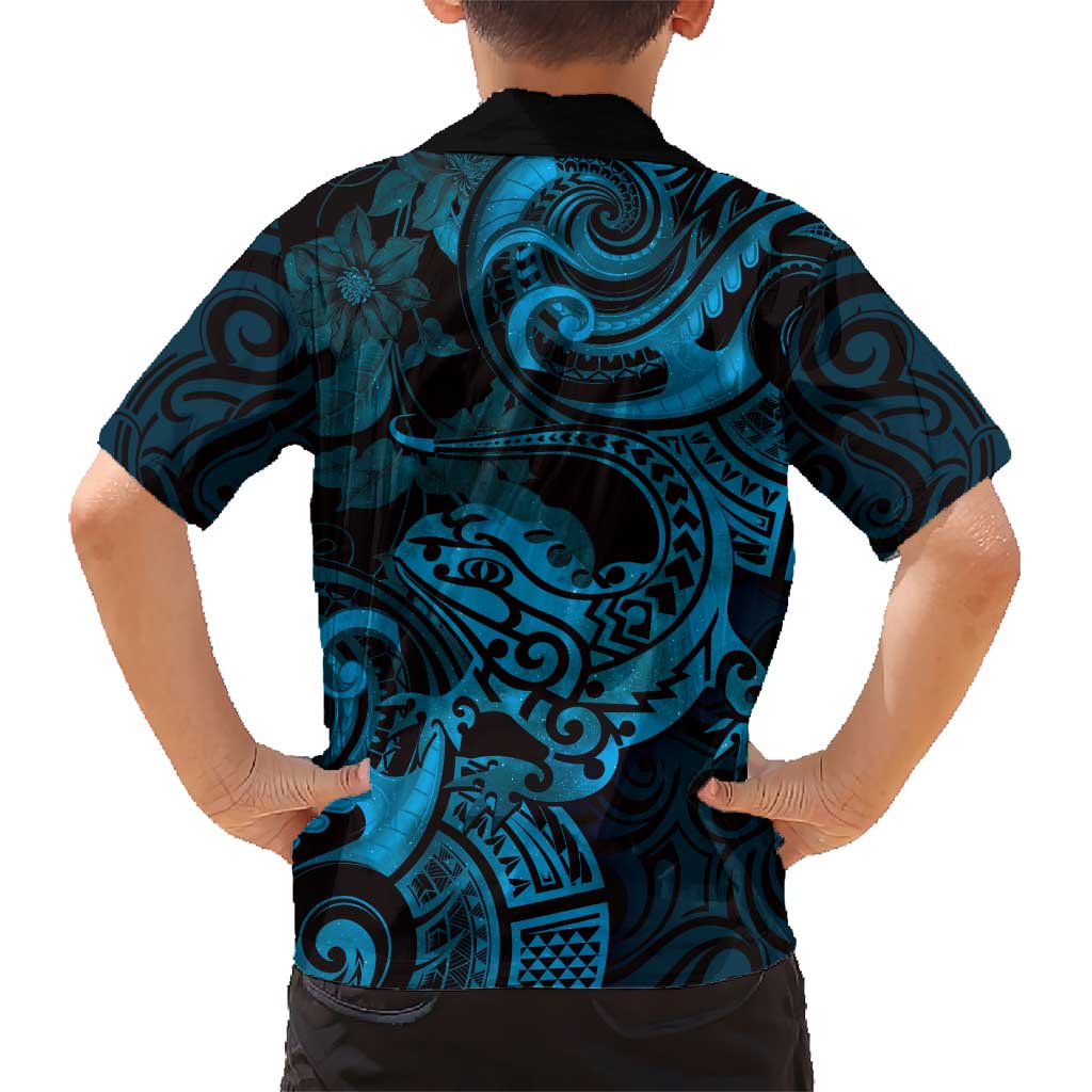 New Zealand Tuatara Hawaiian Shirt Aotearoa Maori Clematis Flowers - Blue