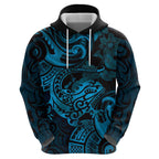 New Zealand Tuatara Hoodie Aotearoa Maori Clematis Flowers - Blue