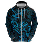 New Zealand Tuatara Hoodie Aotearoa Maori Clematis Flowers - Blue